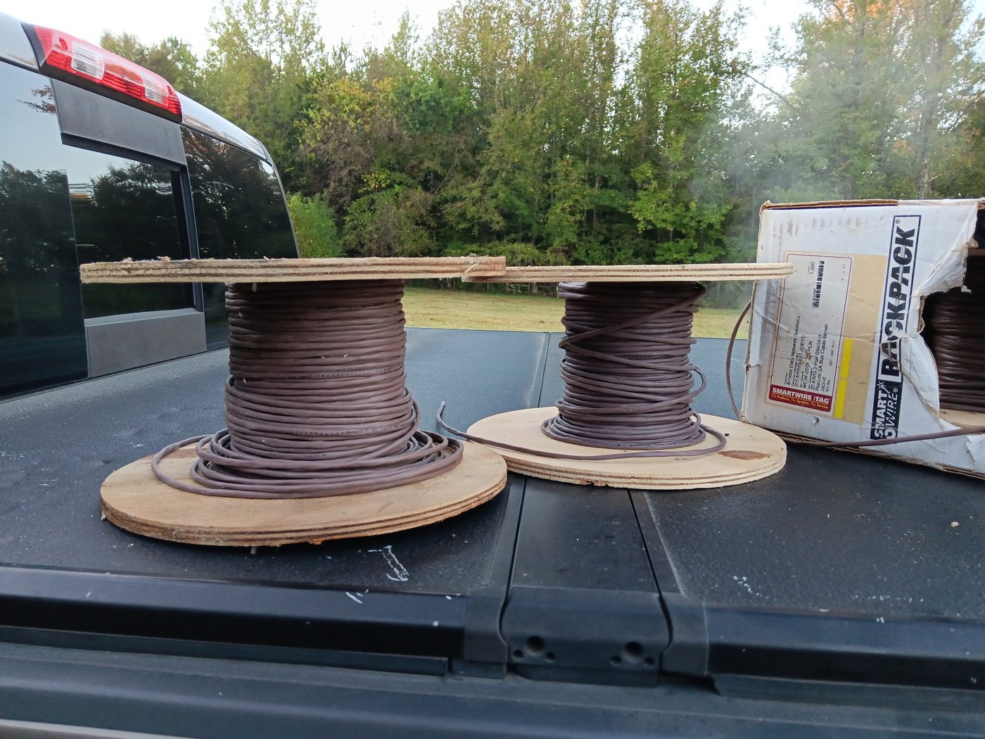 Electrical wire spools on a BBWS service truck